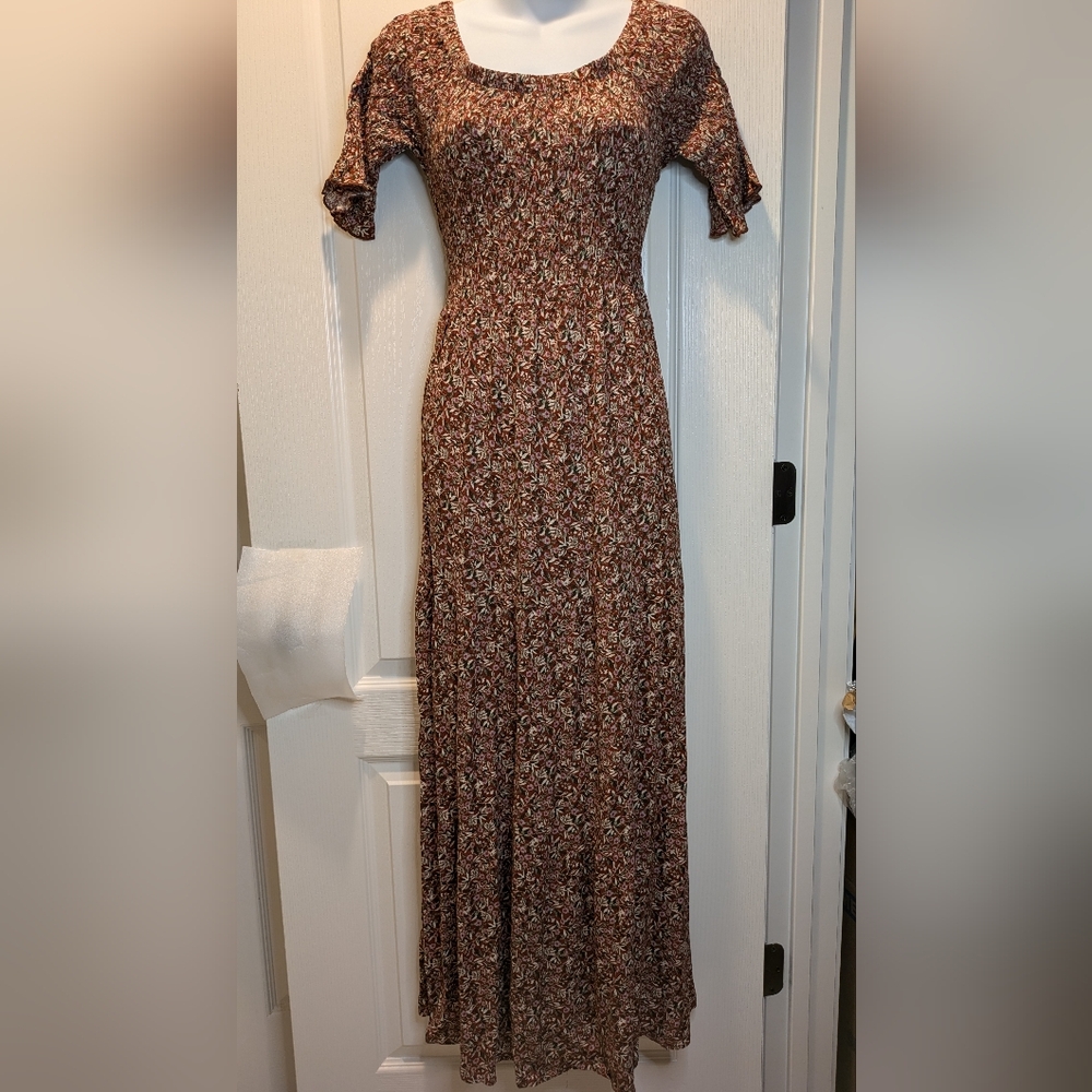 Natural Life Daisy Tiered Maxi Dress Rusty Prints sz M